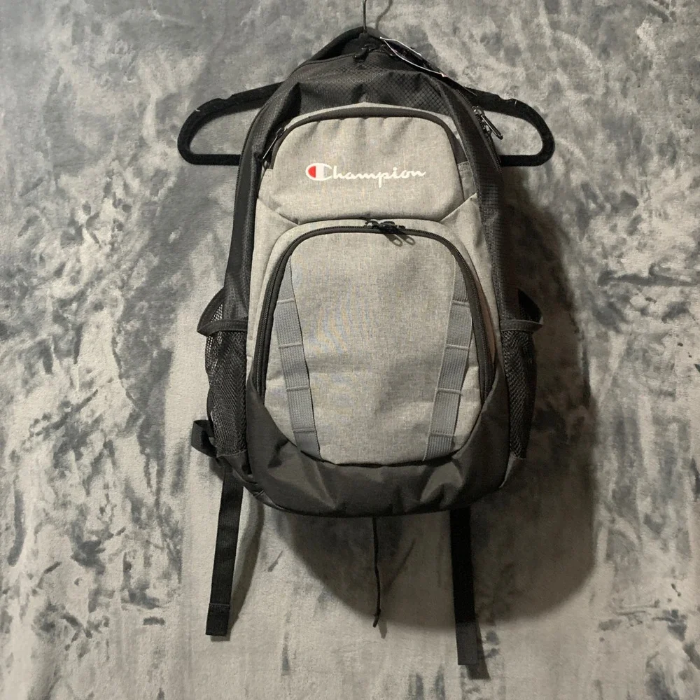 Champion Authentic Gray Black Ripstop Backpack School Travel Bag NWT